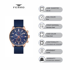 Ferro Chronograph Blue Round Dial Men's Watch -  FM1856C-T
