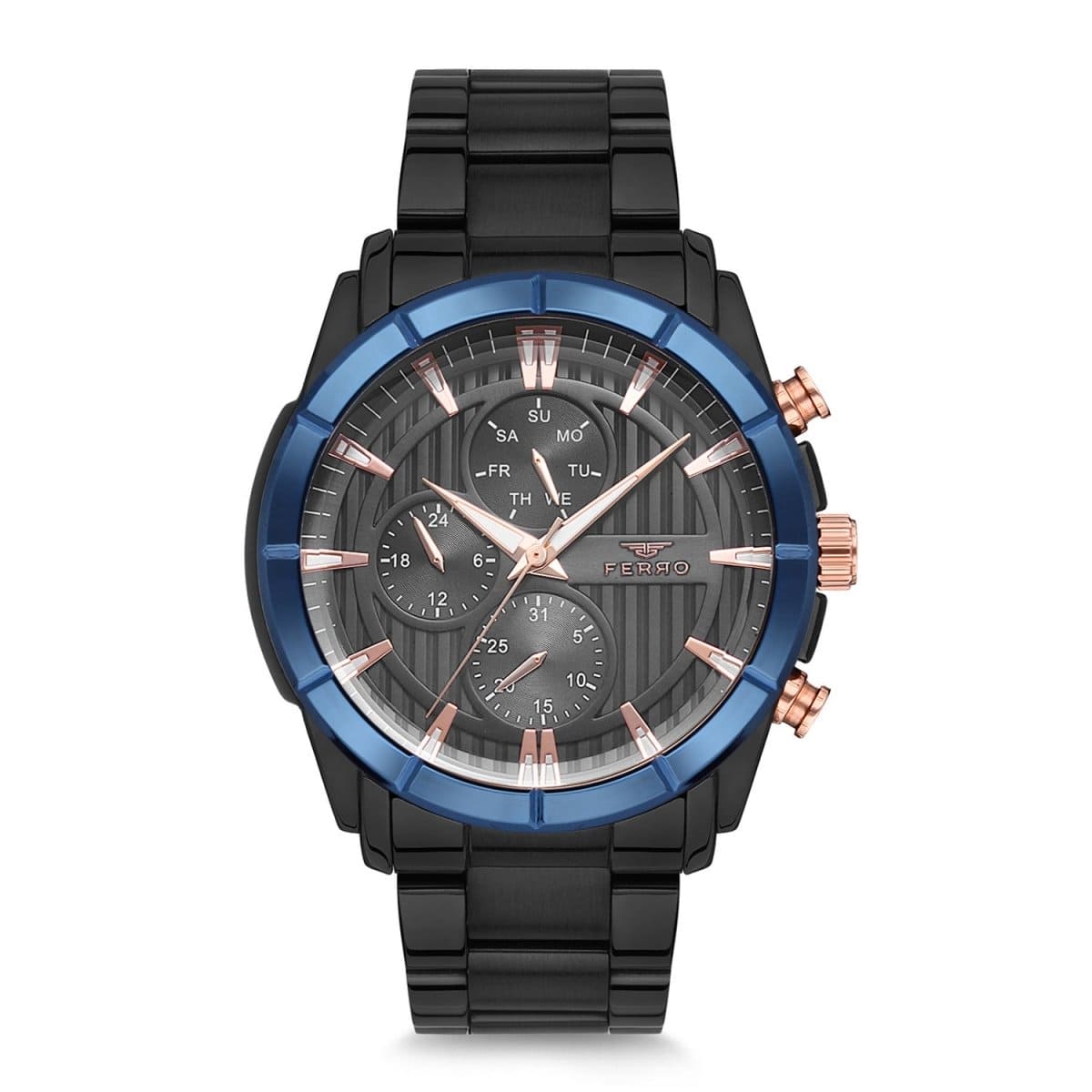 Ferro Multifunction Black Round Dial Men's Watch - FM1889A-ZD4