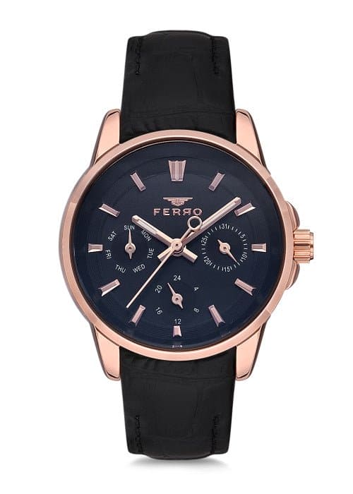 Ferro Multifunction Black Round Dial Women's Watch - FM1905B-965-R