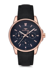 Ferro Multifunction Black Round Dial Women's Watch - FM1905B-965-R