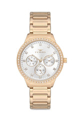 Ferro Multifunction Crystals Silver Round Dial Women's Watch - FM21077A-B