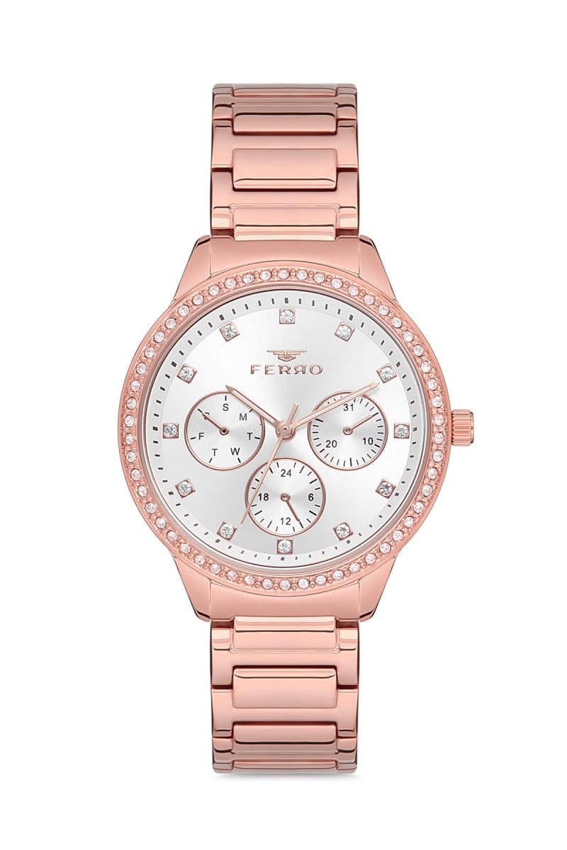 Ferro Multifunction Crystals Silver Round Dial Women's Watch - FM21077A-C
