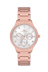 Ferro Multifunction Crystals Silver Round Dial Women's Watch - FM21077A-C