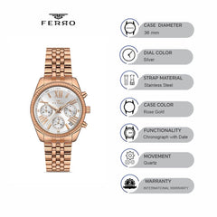 Ferro Spezia Chronograph Silver Round Dial Women's Watch - FM21172A-C