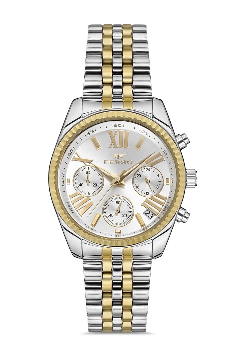 Ferro Chronograph White Round Dial Women's Watch -  FM41172A-D