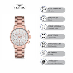 Ferro Multifunction Silver Round Dial Women's Watch - FM81886A-C