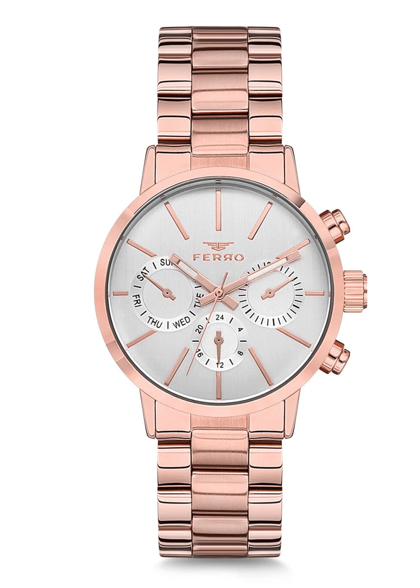 Ferro Multifunction Silver Round Dial Women's Watch - FM81886A-C