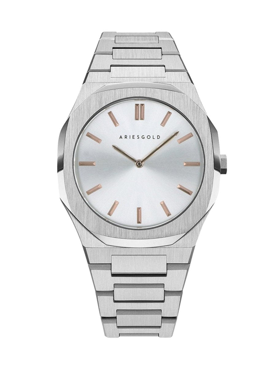 Aries Gold Prestige Quartz Silver Round Sapphire Glass Dial Men's Watch - G 1031 S-SRG
