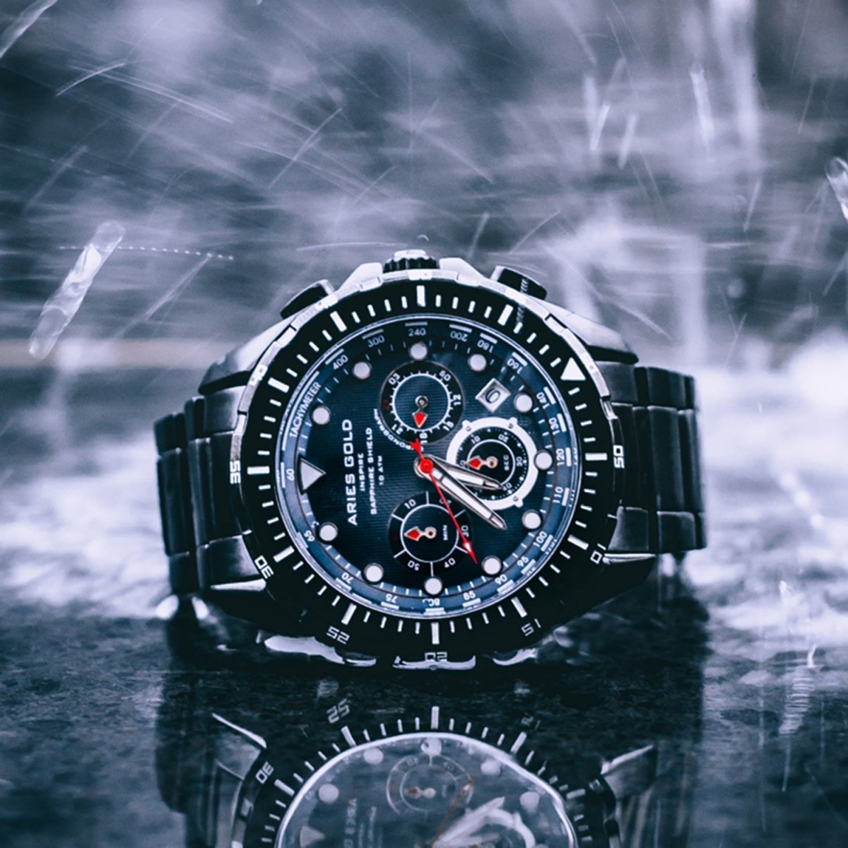 ARIES GOLD Atlantic Chronograph SuperLuminova Watch with Sapphire Glass For Men- G 7002 BK-BU