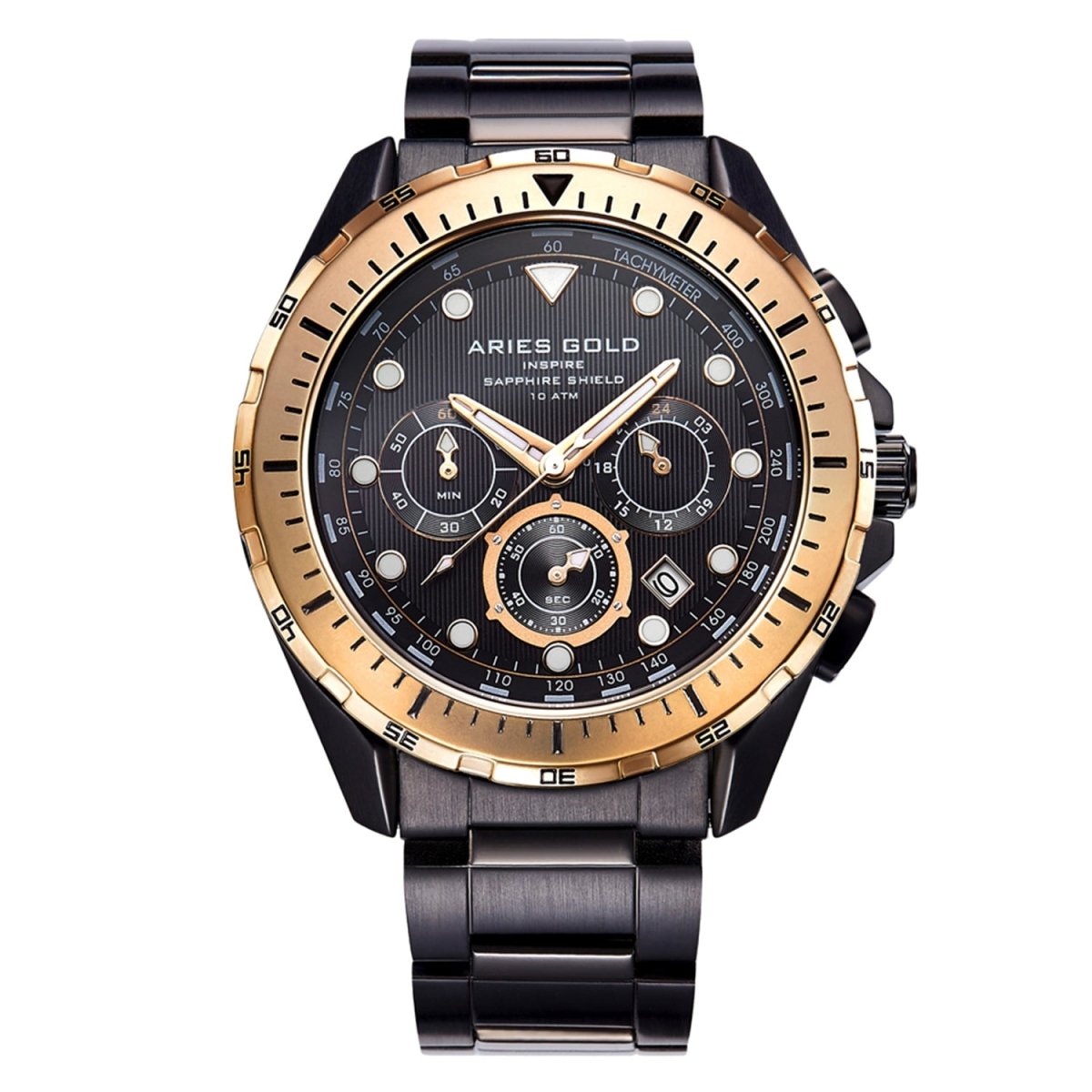 ARIES GOLD Atlantic Chronograph SuperLuminova Watch with Sapphire Glass For Men- G 7002 BKRG-BK