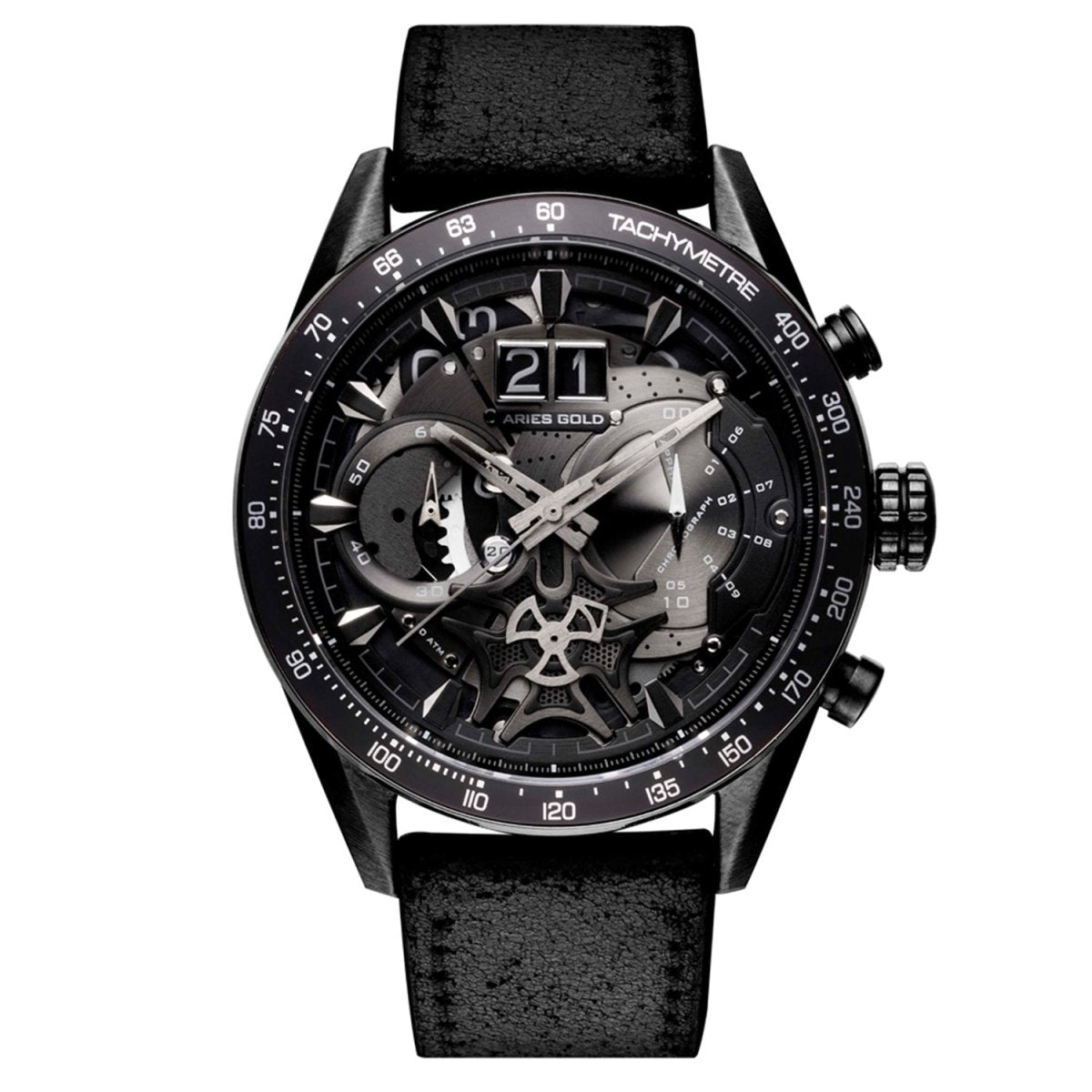 ARIES GOLD Jolter Chronograph Skeleton Watch with Sapphire Glass For Men- G 7008 BK-BK