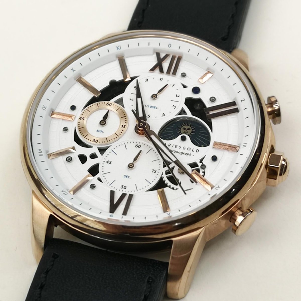 ARIES GOLD Belfast Moon Chronograph Watch with Skeleton Dial For Men's- G 7013 RG-W