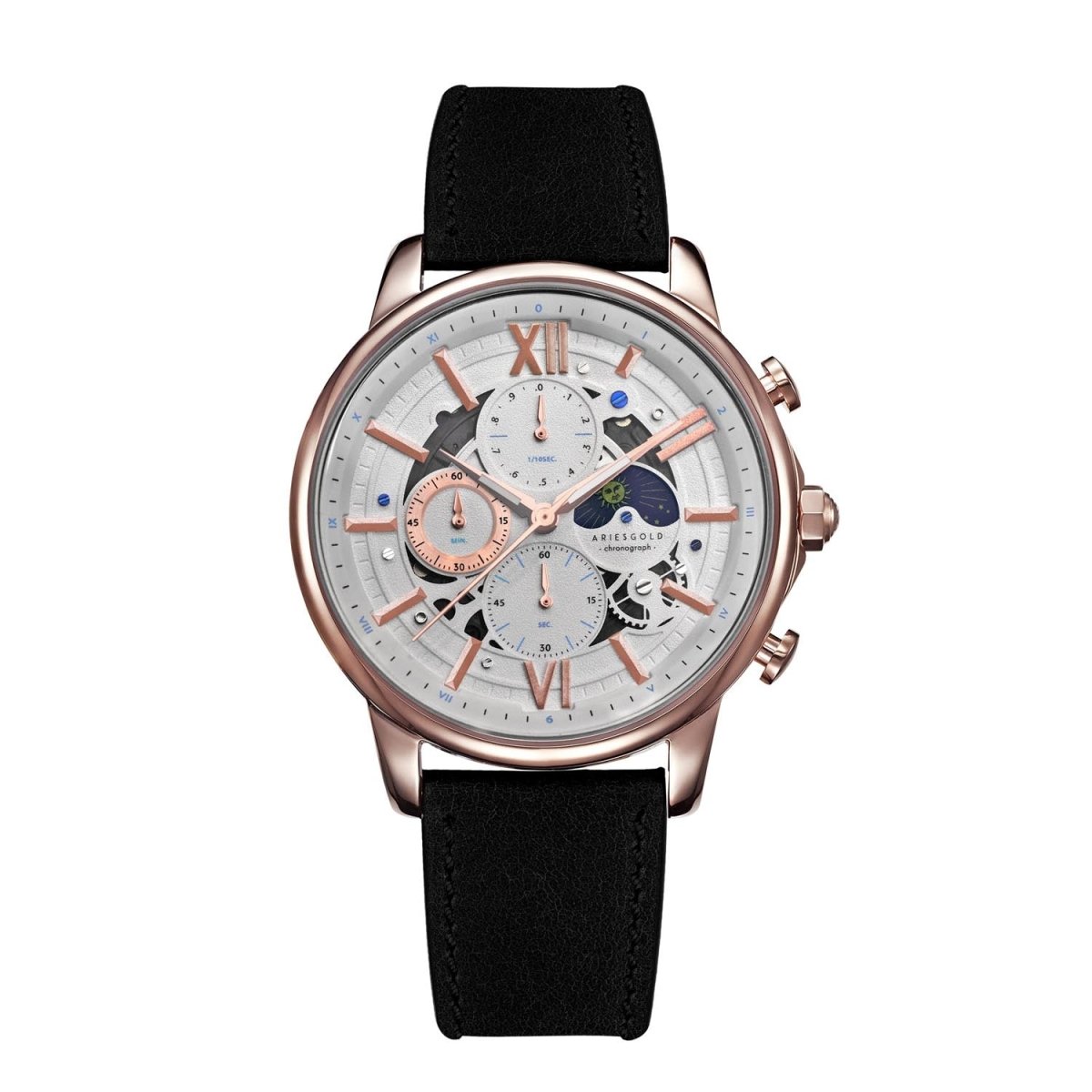 ARIES GOLD Belfast Moon Chronograph Watch with Skeleton Dial For Men's- G 7013 RG-W