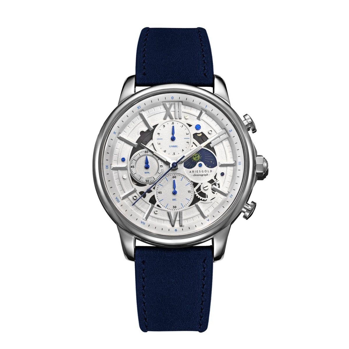 ARIES GOLD Belfast Moon Chronograph Watch with Skeleton Dial For Men's- G 7013 S-W