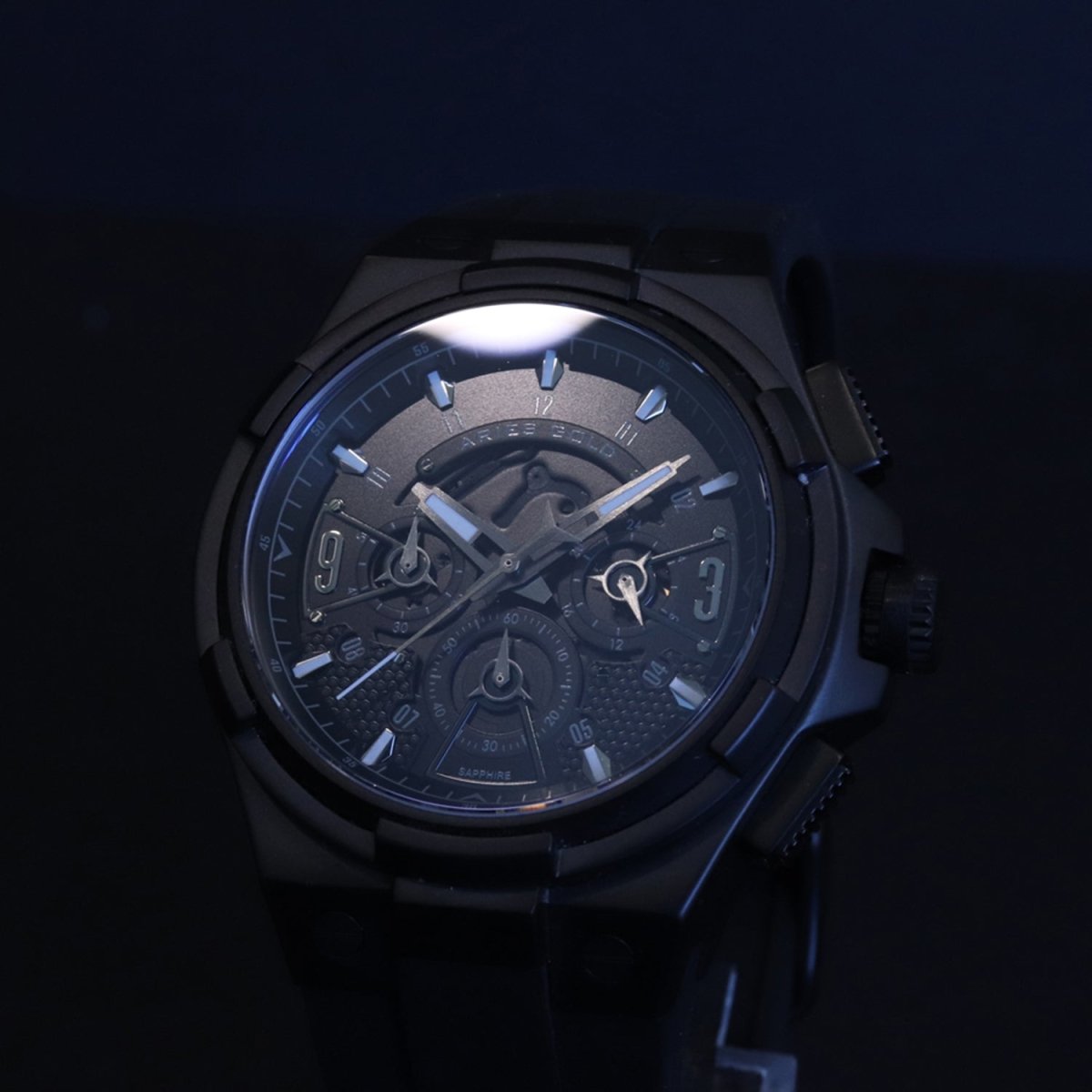 ARIES GOLD Lightning Chronograph Skeleton Watch with Sapphire Glass For Men- G 7016 BK-BK