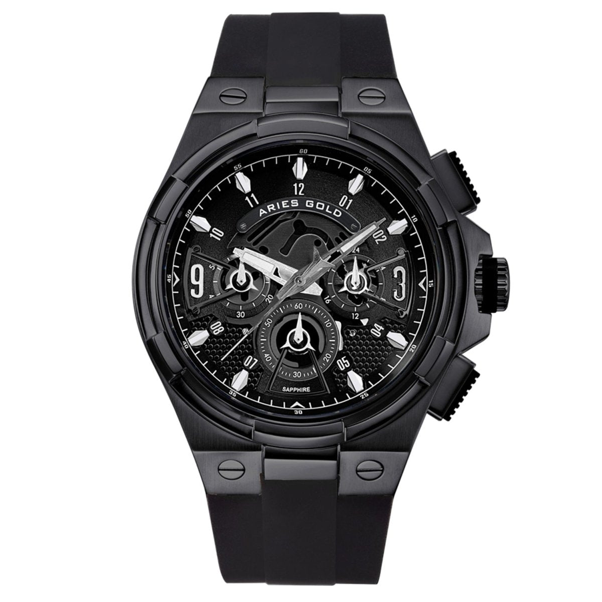 ARIES GOLD Lightning Chronograph Skeleton Watch with Sapphire Glass For Men- G 7016 BK-BK