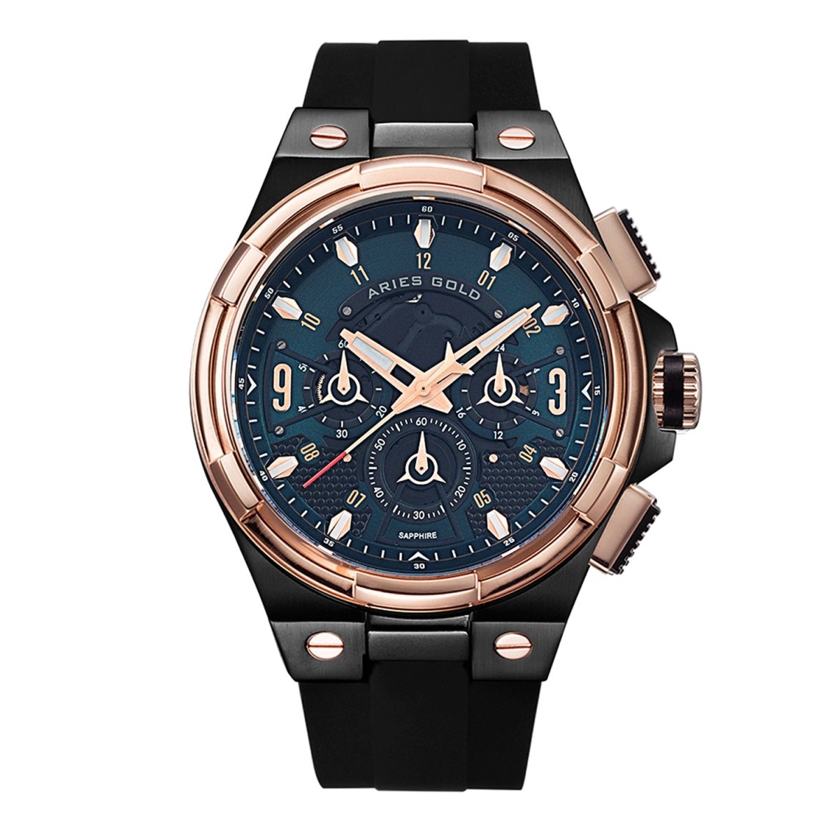 ARIES GOLD Lightning Chronograph Skeleton Watch with Sapphire Glass For Men- G 7016 BKRG-BKGN