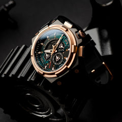 ARIES GOLD Lightning Chronograph Skeleton Watch with Sapphire Glass For Men- G 7016 BKRG-BKGN