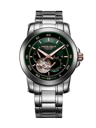 Aries Gold Forza Open Heart Automatic 21 Jewels Limited Edition Green Round Dial Men's Watch - G 9001 2TRG-GNRG