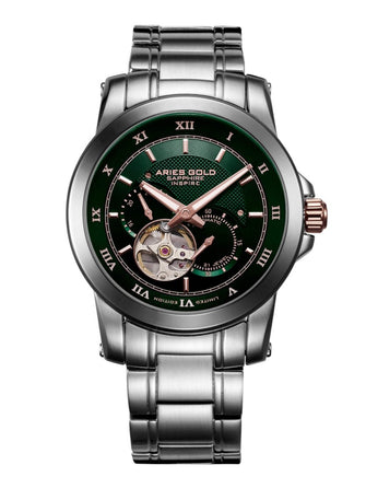 Aries Gold Forza Open Heart Automatic 21 Jewels Limited Edition Green Round Dial Men's Watch - G 9001 2TRG-GNRG