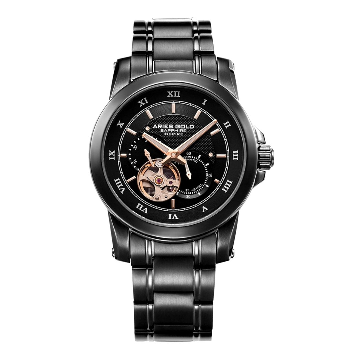 ARIES GOLD Forza Automatic Watch with 21 Jeweles & Sapphire Glass For Men- G 9001 BK-BK