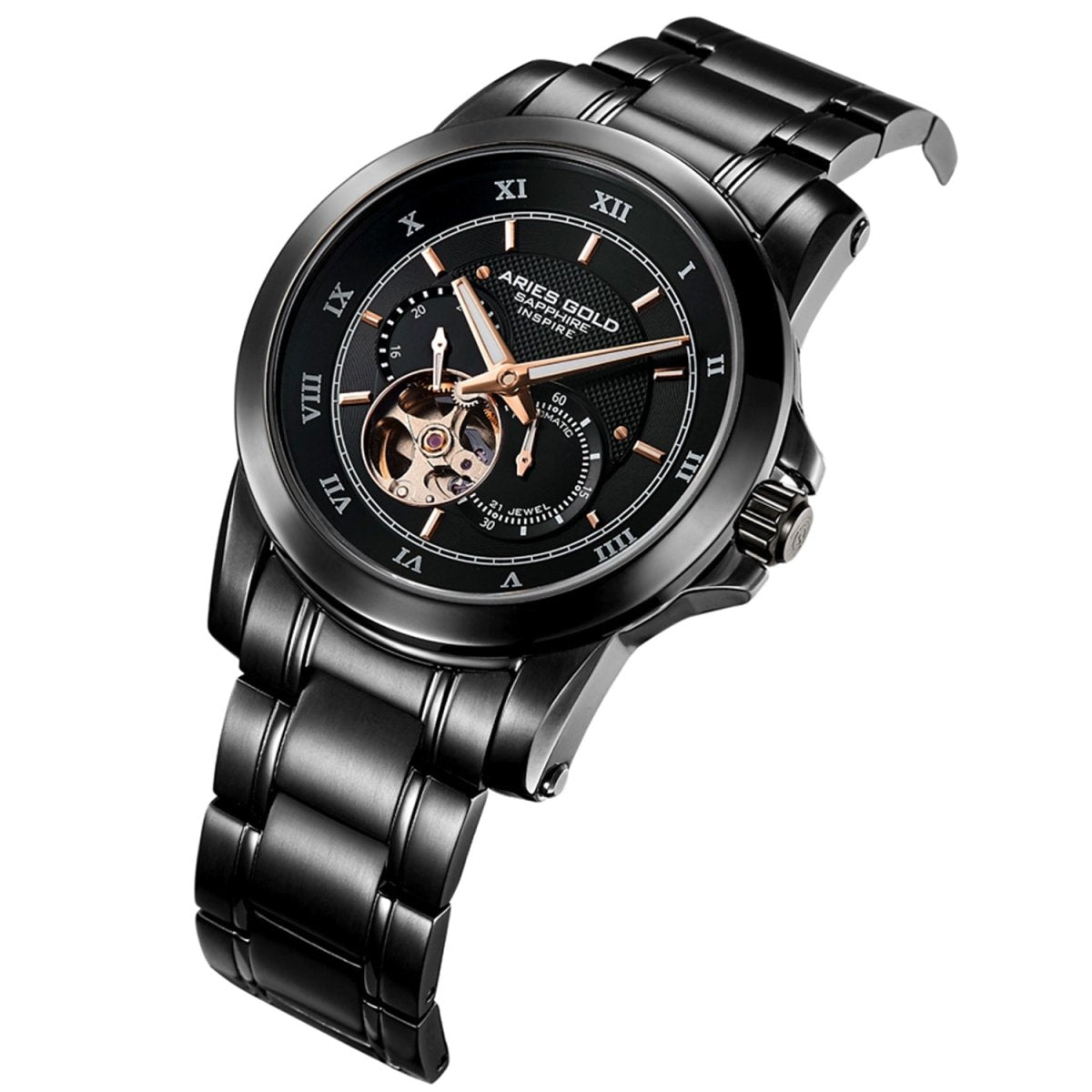 ARIES GOLD Forza Automatic Watch with 21 Jeweles & Sapphire Glass For Men- G 9001 BK-BK