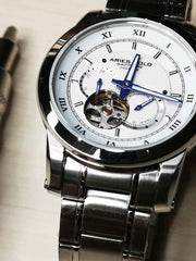 Aries Gold Forza Open Heart Automatic 21 Jewels White Round Dial Men's Watch - G 9001 S-W