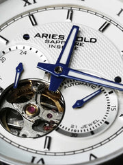 Aries Gold Forza Open Heart Automatic 21 Jewels White Round Dial Men's Watch - G 9001 S-W
