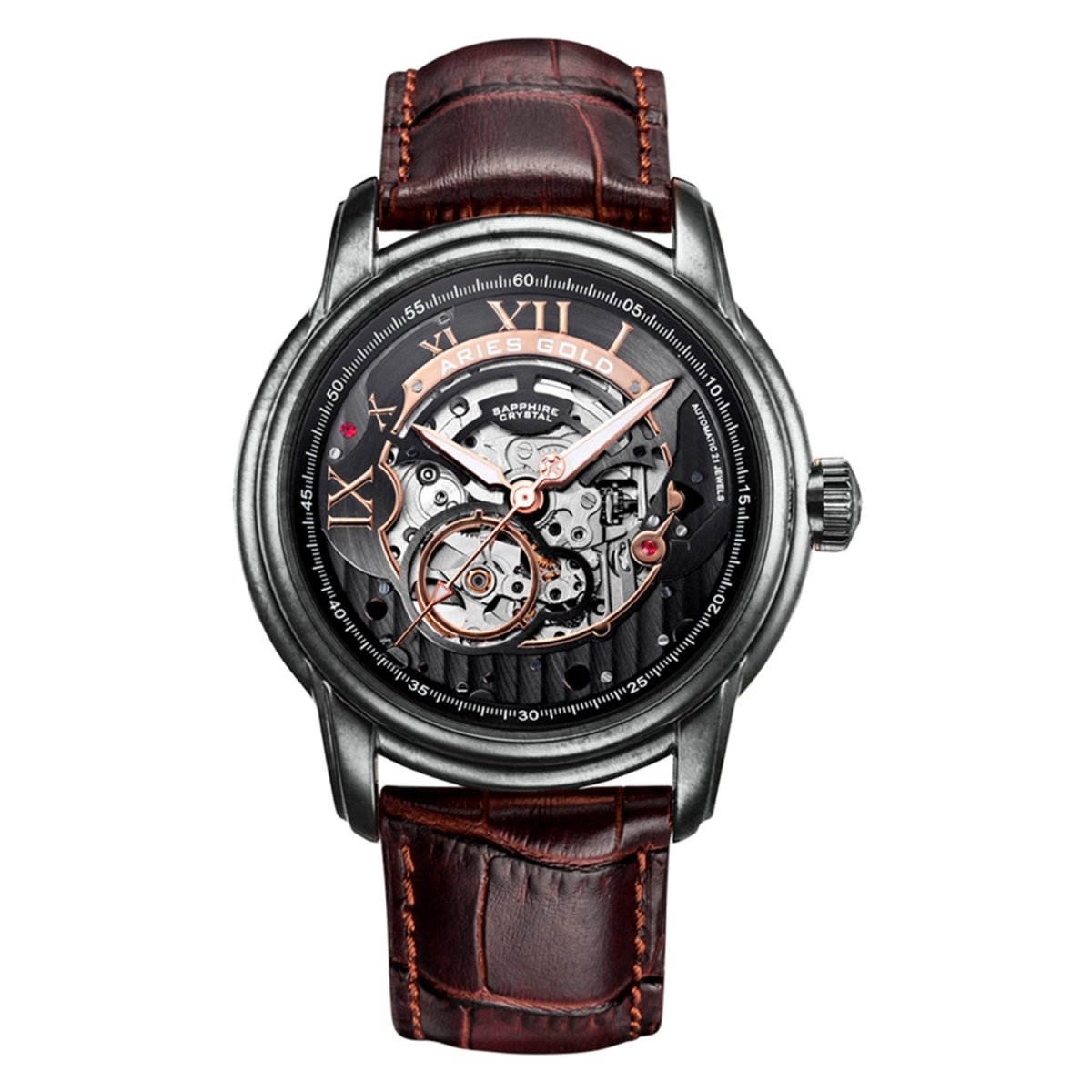 ARIES GOLD El Toro Automatic Skeleton Watch with 21 Jeweles & Sapphire Glass For Men- G 9005 AS-BK