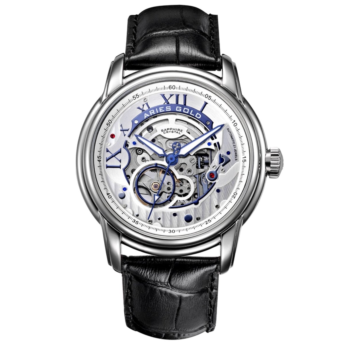 ARIES GOLD El Toro Automatic Skeleton Watch with 21 Jeweles & Sapphire Glass For Men- G 9005A S-S