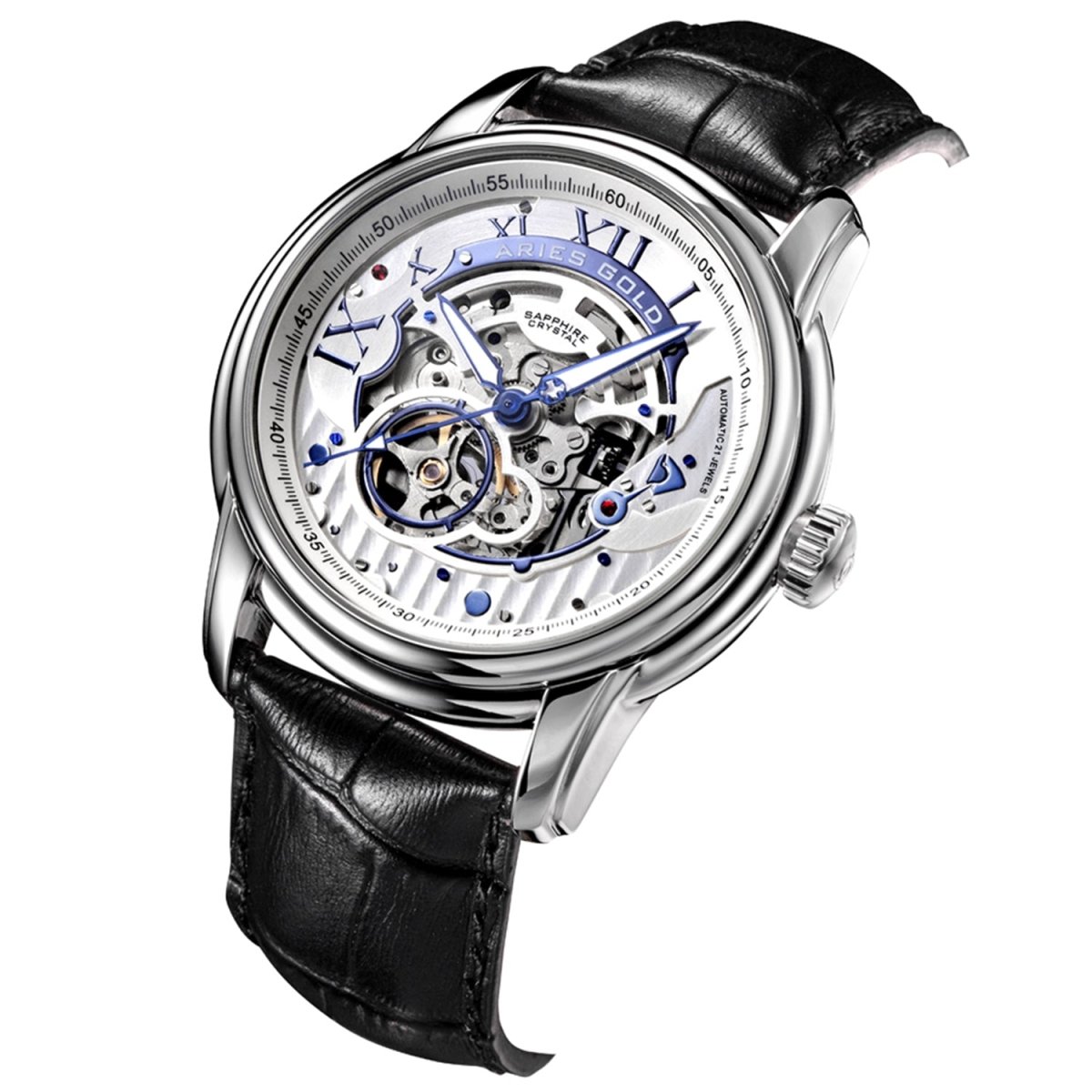ARIES GOLD El Toro Automatic Skeleton Watch with 21 Jeweles & Sapphire Glass For Men- G 9005A S-S