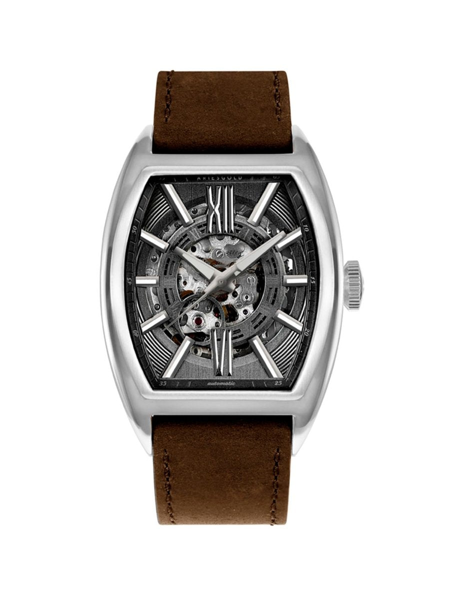 Aries Gold Infinum Cruiser Automatic 21 Jewels Grey Rectangle Skeleton Dial Men's Watch - G 9018 S-GY