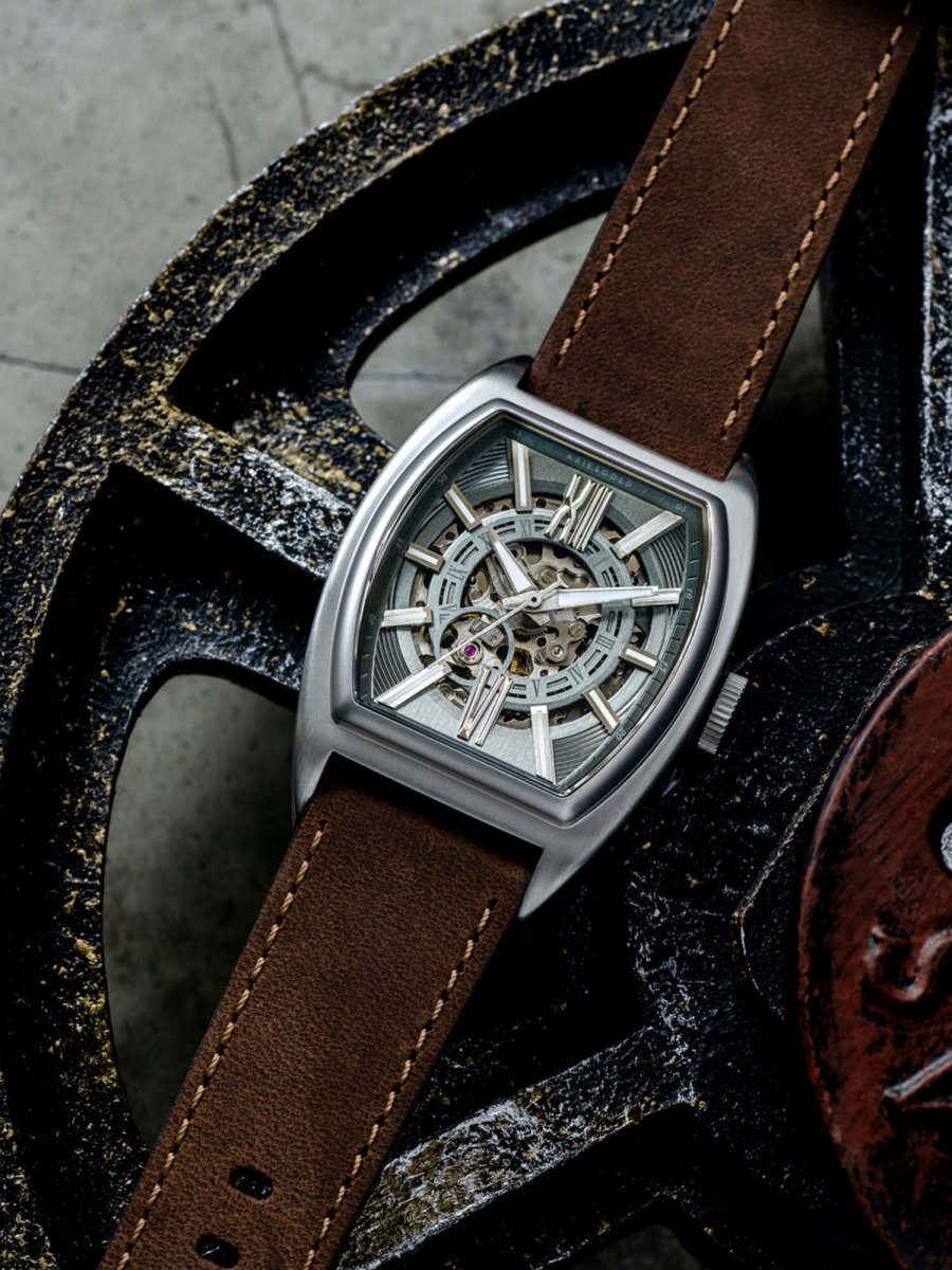 Aries Gold Infinum Cruiser Automatic 21 Jewels Grey Rectangle Skeleton Dial Men's Watch - G 9018 S-GY