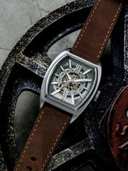 Aries Gold Infinum Cruiser Automatic 21 Jewels Grey Rectangle Skeleton Dial Men's Watch - G 9018 S-GY