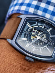 Aries Gold Infinum Cruiser Automatic 21 Jewels Grey Rectangle Skeleton Dial Men's Watch - G 9018 S-GY
