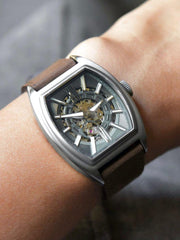 Aries Gold Infinum Cruiser Automatic 21 Jewels Grey Rectangle Skeleton Dial Men's Watch - G 9018 S-GY