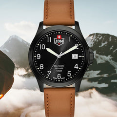 JDM Military Swiss Made ALPHA I Analog Black Round Dial Men's Watch- JDM-WG001-04