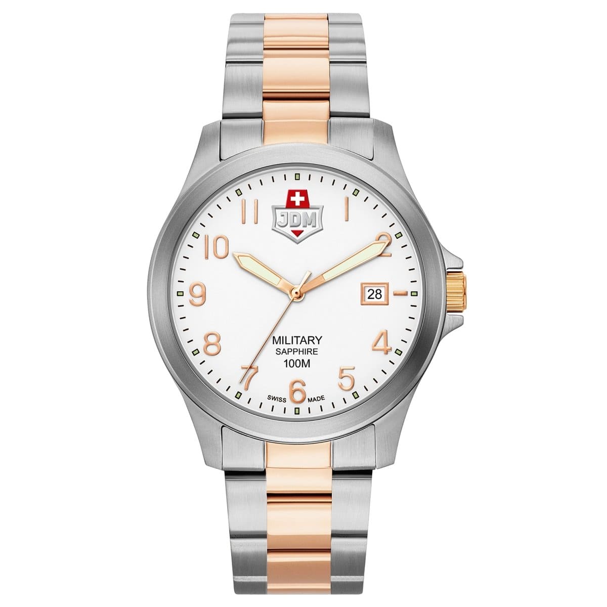 JDM Military Swiss Made ALPHA I Analog White Round Dial Men's Watch- JDM-WG001-06