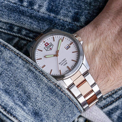 JDM Military Swiss Made ALPHA I Analog White Round Dial Men's Watch- JDM-WG001-06