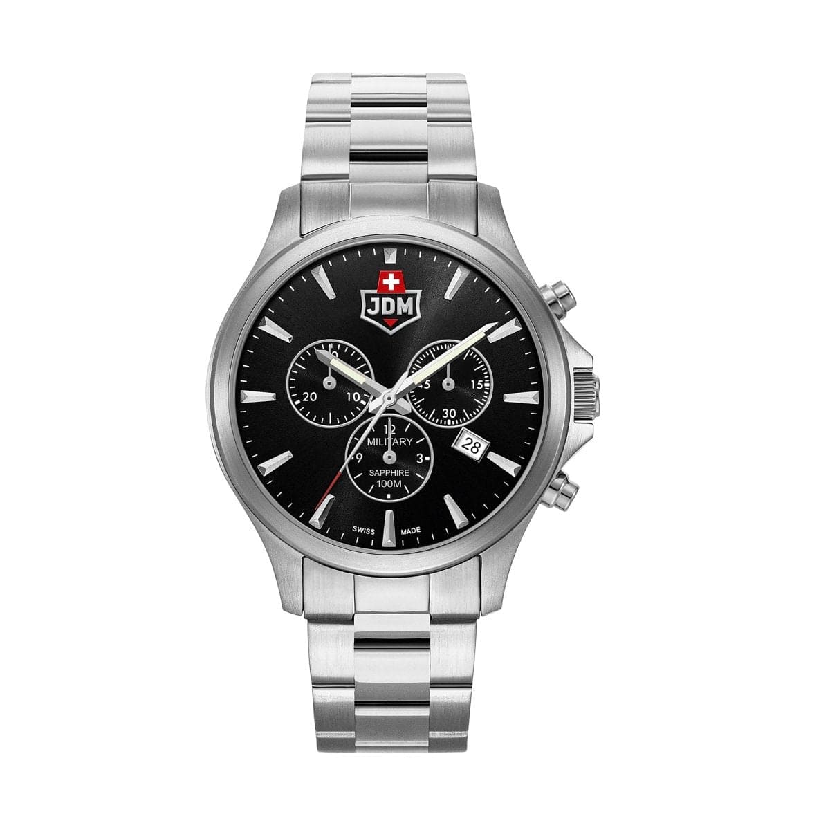 JDM Military Swiss Made ALPHA Chronograph Black Round Dial Men's Watch- JDM-WG002-01