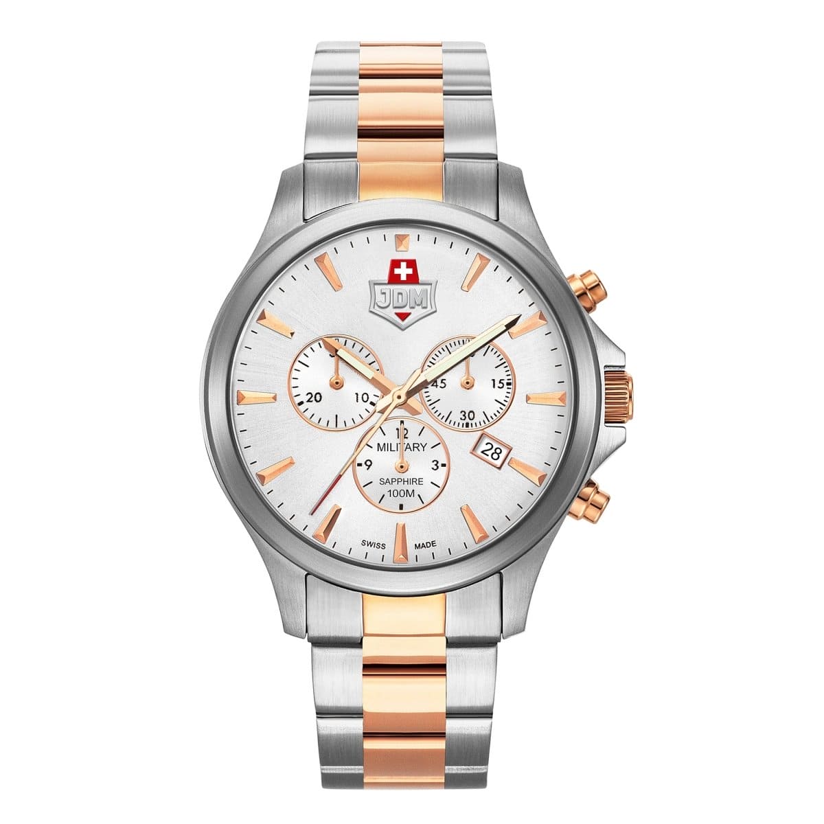 JDM Military Swiss Made ALPHA Chronograph Silver Round Dial Men's Watch- JDM-WG002-02