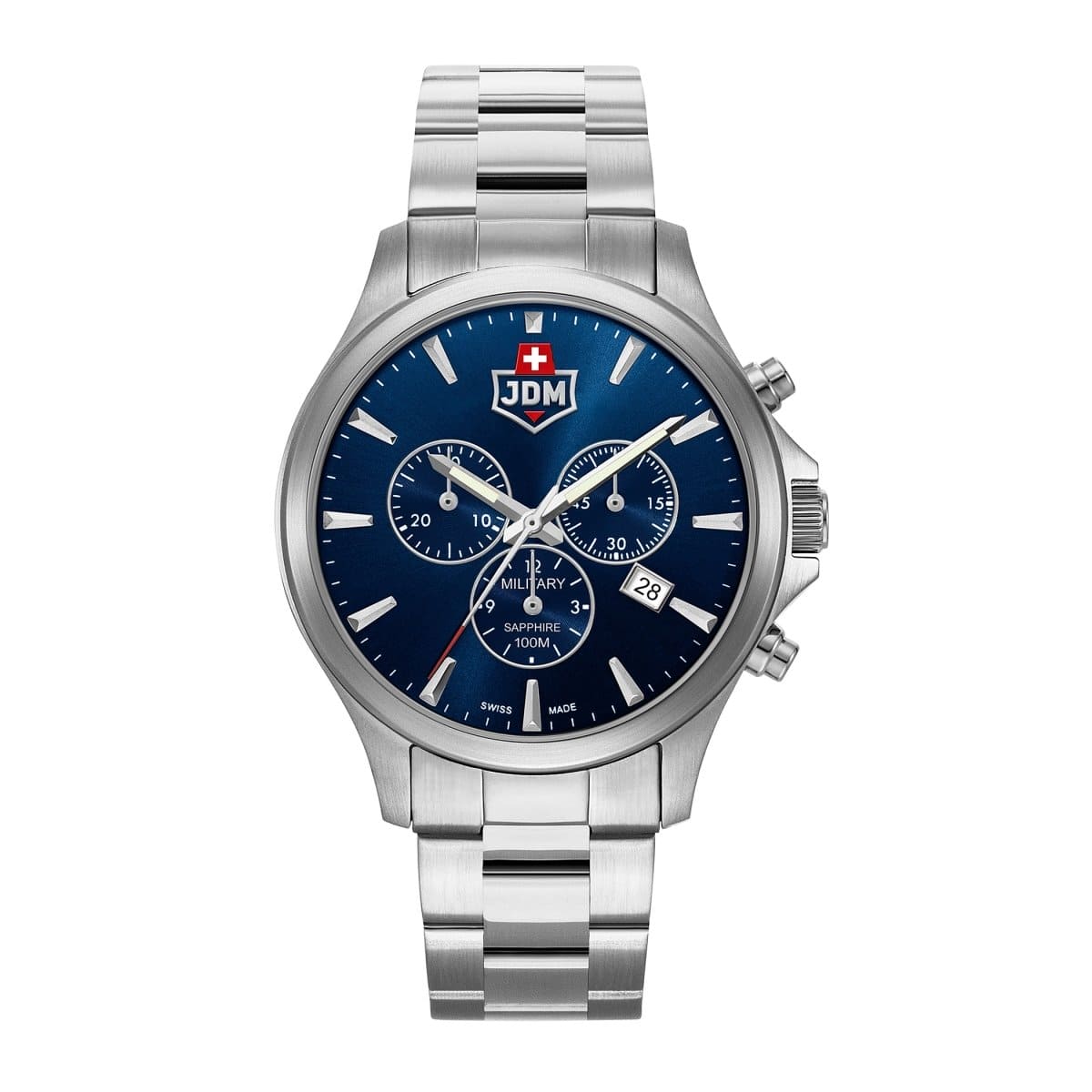 JDM Military Swiss Made ALPHA Chronograph Blue Round Dial Men's Watch- JDM-WG002-03
