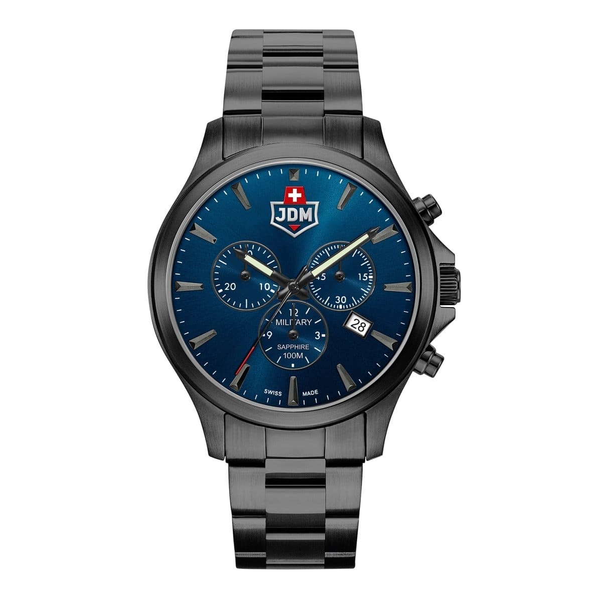 JDM Military Swiss Made ALPHA Chronograph Blue Round Dial Men's Watch- JDM-WG002-04