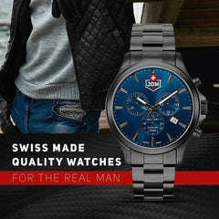 JDM Military Swiss Made ALPHA Chronograph Blue Round Dial Men's Watch- JDM-WG002-04