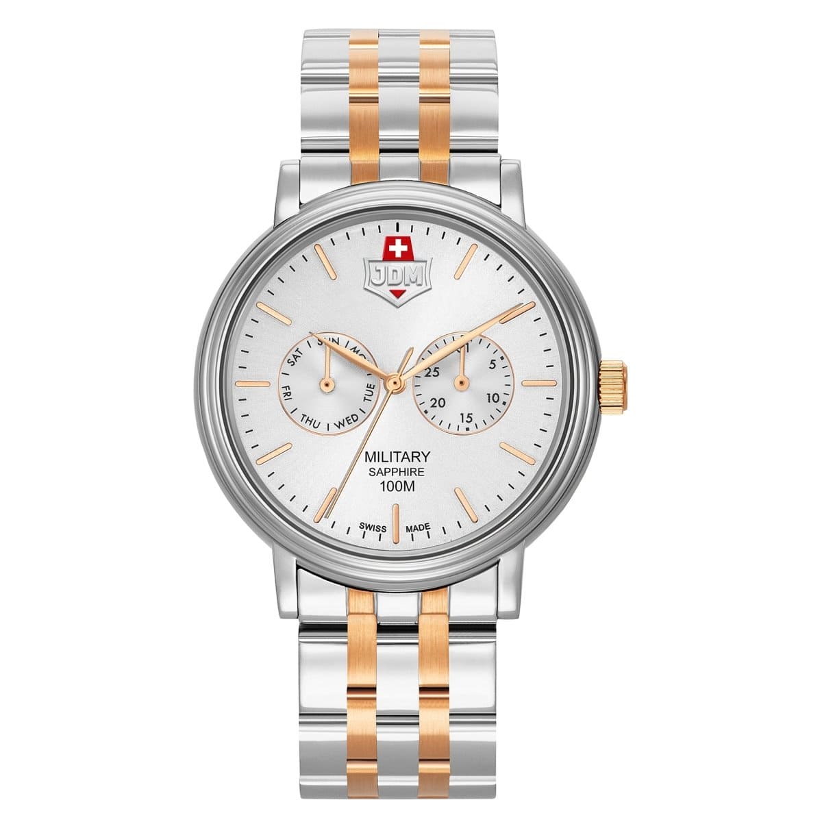 JDM Military Swiss Made ECHO Multifunction Silver Round Dial Men's Watch- JDM-WG003-02
