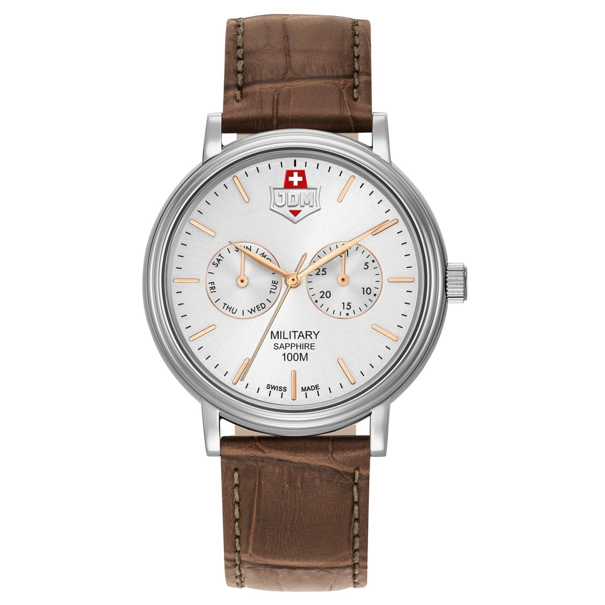 JDM Military Swiss Made ECHO Multifunction Silver Round Dial Men's Watch- JDM-WG003-05