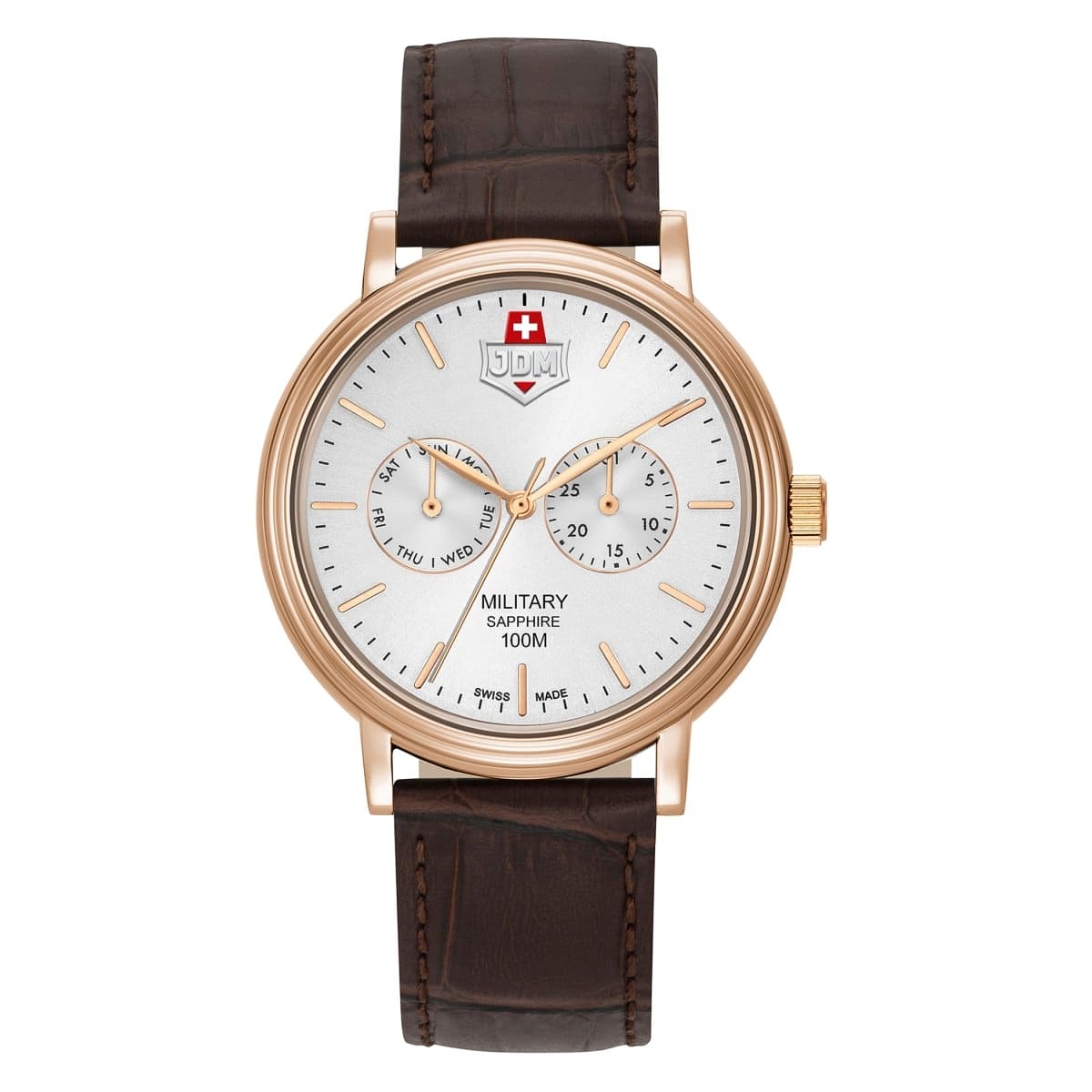 JDM Military Swiss Made ECHO Multifunction Silver Round Dial Men's Watch- JDM-WG003-06