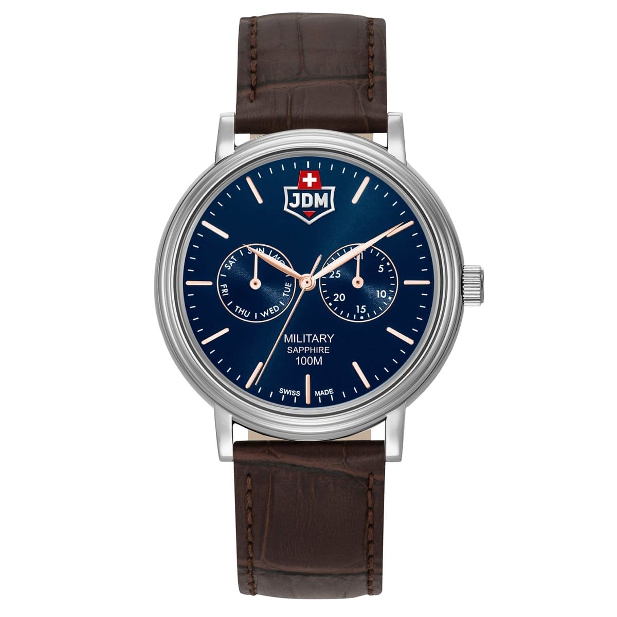 JDM Military Swiss Made ECHO Multifunction Blue Round Dial Men's Watch- JDM-WG003-07