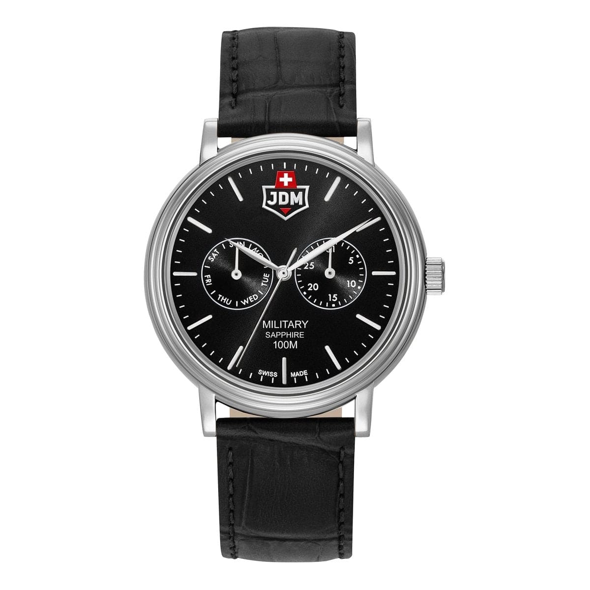 JDM Military Swiss Made ECHO Multifunction Black Round Dial Men's Watch- JDM-WG003-08