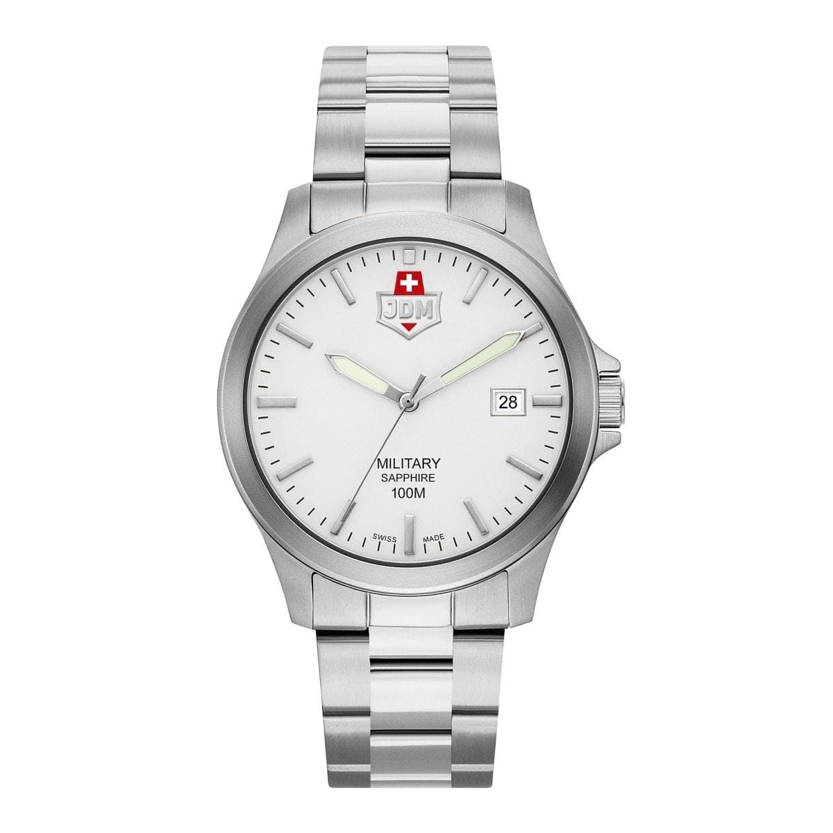 JDM Military Swiss Made ALPHA II Analog White Round Dial Men's Watch- JDM-WG005-01